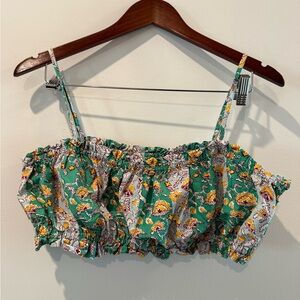 RHODE Green Floral Ruffle Crop Top Size M